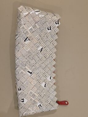 Nahui Ollin White & Black Woven Text Clutch